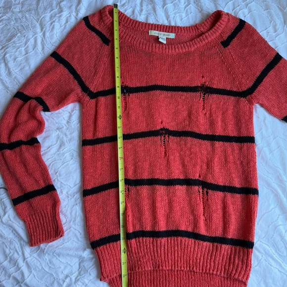 Love By Design Orange and Black Striped Sweater Distressed - Picture 5 of 6